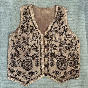 Embroidered Tan Vest